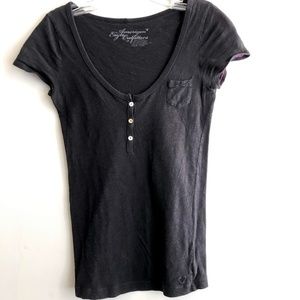 American Eagle Outfitters Black Cap Sleeve Tee